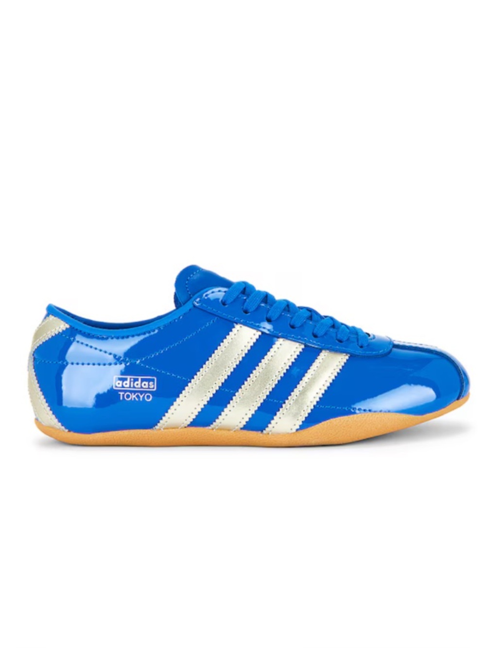 Adidas Tokyo Patent Leather Sneakers in Blue with Gold Stripes - Retro Style
